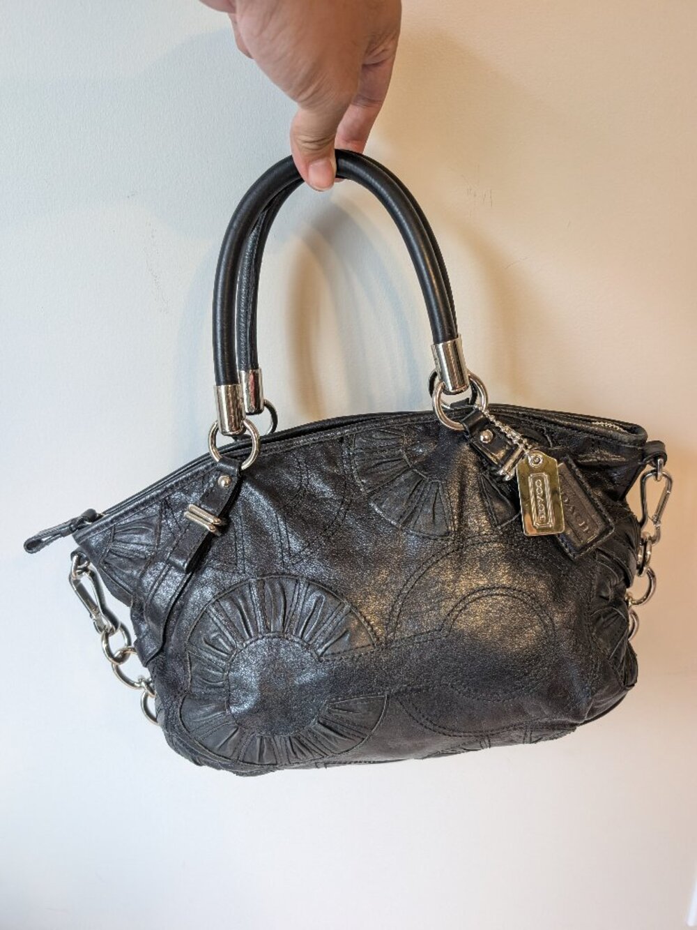 Coach 16356 Madison Embellished Op Art Leather Sophia Satchel
